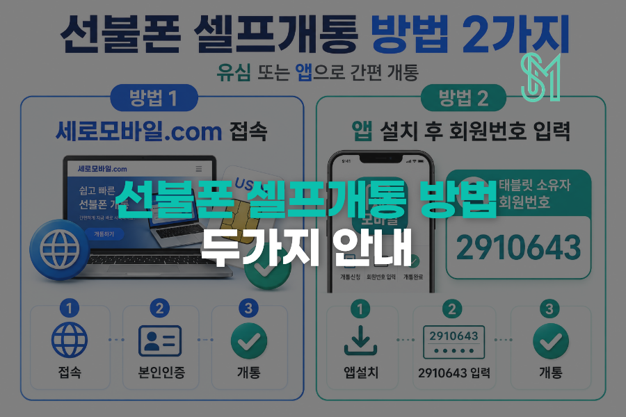 선불폰 셀프개통 방법 2가지 세로모바일닷컴과 회원번호 2910643 접수 안내